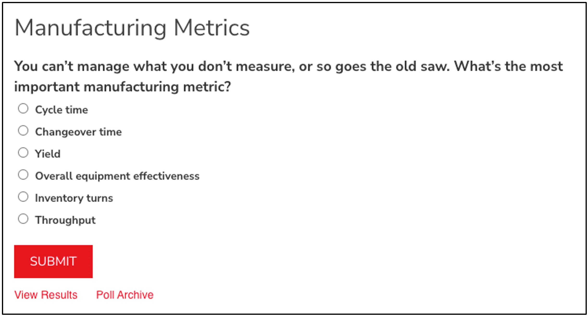 Manufacturing Metrics Survey Question