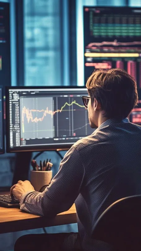 Man working at computer on design and development