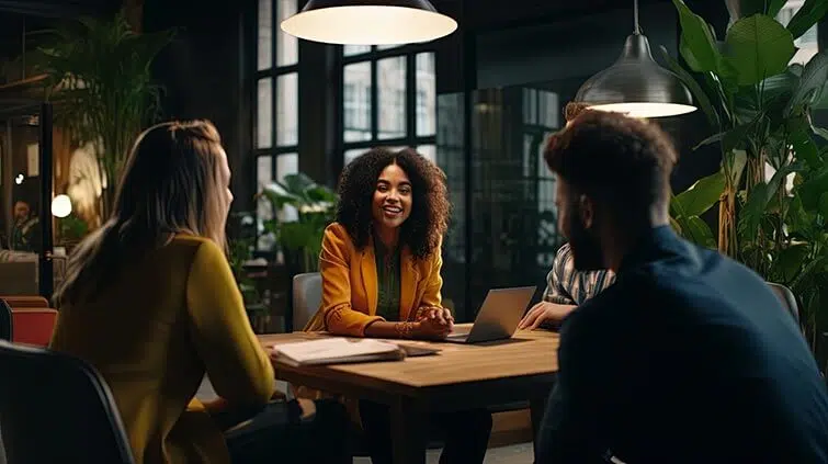 casual-business-discussion-group-of-creative-designer-friend-positive-ideas-sharing-conversation-laugh-smile-sheerful-in-cafe-restaurant-background