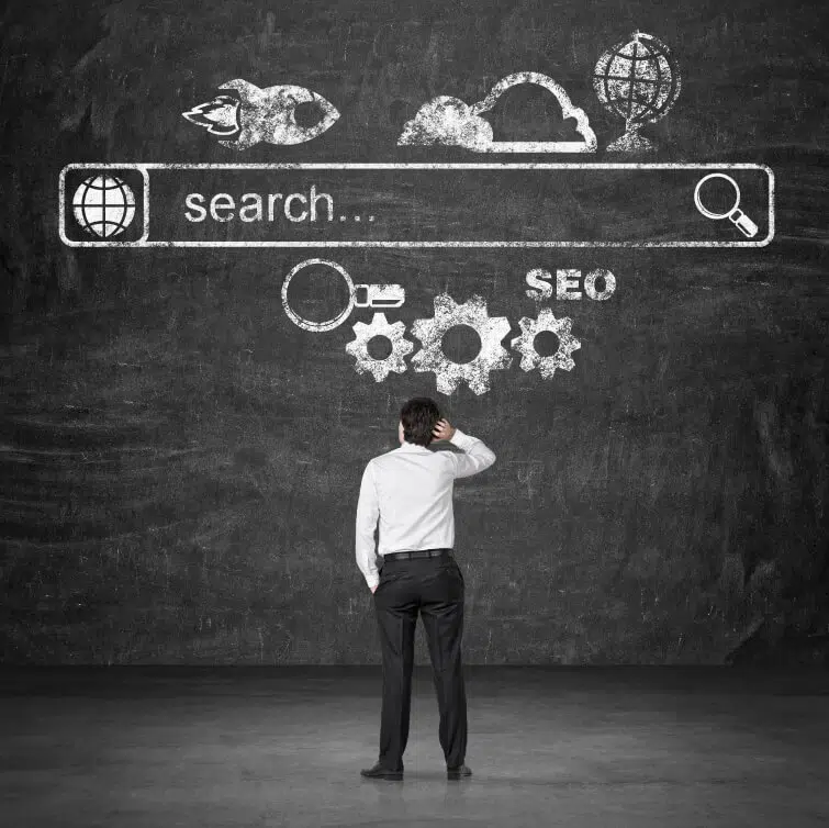 Confused man SEO search bar